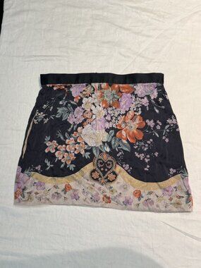 Dolce & Gabbana Floral Print Stretch Silk Mini Skirt Navy Gold Hem IT 42 US 8